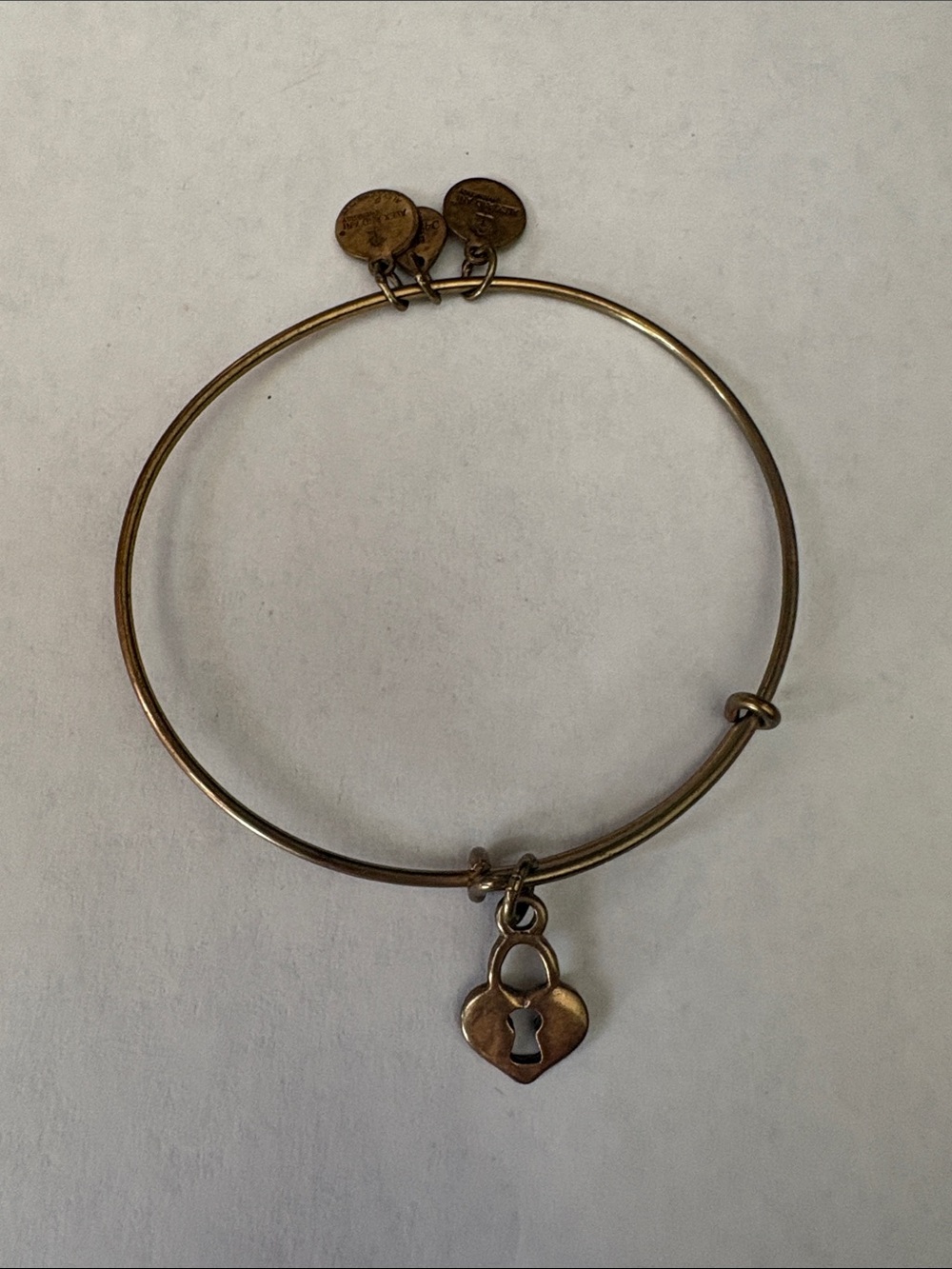 Alex and Ani Antique Gold Heart Lock Charm Bangle Bracelet